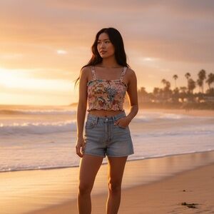 Paper Heart Multicolor Fruit Print Smocked Crop Top size large